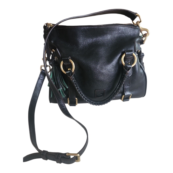 Dooney & Bourke Florentine Black Leather Satchel Crossbody Shoulder Bag - Picture 2 of 16